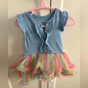 George Blue Ruffle Dress with Rainbow Tulle Skirt 6-12m